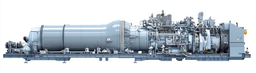 Fototapeta premium A gas turbine engine highlights its essential role in generating electricity at power plants, showcasing the efficiency and reliability required to meet energy demands during times of crisis.