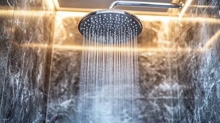 Modern Shower Head with Cascading Water in Bathroom