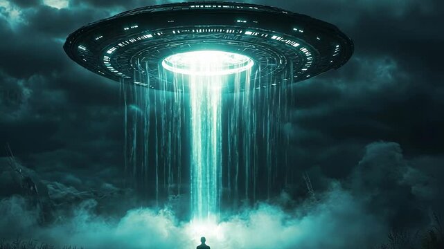 UFO over a Man, unidentified flying object, spaceship, alien spacecraft, extraterrestrial, space ship