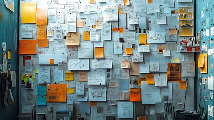 Whiteboard filled with notes summarizing key takeaways from a productive month. a whiteboard densely filled with handwritten notes, sketches, and charts, summarizing the key takeaways. 