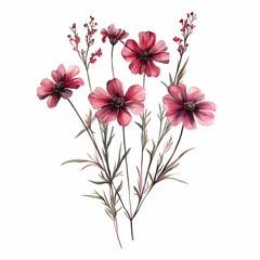 Obraz premium cosmos flowers, floral bouquet, wild flowers isolated on white 