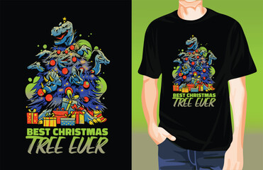 Dino Christmas Tree t-shirt design © Nur