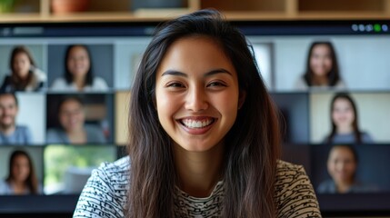 A virtual classroom session with students from around the world participating through video calls.