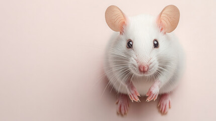 Curious White Mouse: A close-up portrait of a white mouse with big, curious eyes, captured against a soft pink backdrop. This image evokes a sense of wonder and innocence.