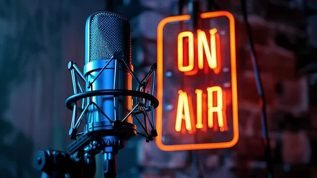 Dynamic broadcast: powerful visualization with bold On Air text, seamlessly integrated into live theme, ideal for podcast bloggers, content creators, bringing energy, focus to each moment shared.