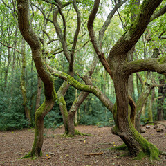 Obraz premium Woodland scene with twisted tree trunks