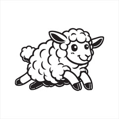 Cute Baby Sheep Outline Clipart Design - Sheep vector illustration in black and white
