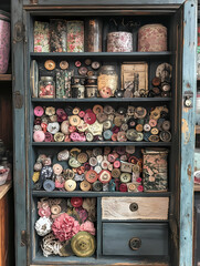 cabinet of curiosities, vintage junk journal background 
