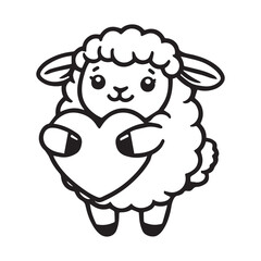 Cute Baby Sheep Outline Clipart Design - Sheep vector illustration in black and white

