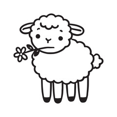 Fototapeta premium Cute Baby Sheep Outline Clipart Design - Sheep vector illustration in black and white 
