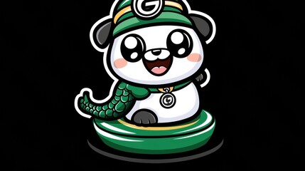 Cute cartoon panda in sports attire and flotation ring