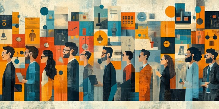 Team Collaboration and Culture, vibrant illustration of a diverse workplace team embodying shared values and positive behaviors in action