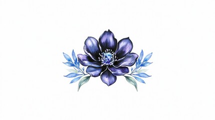 Obraz premium Elegant Black Flower with Blue Leaves Illustration
