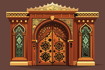 Intricately designed double doors showcasing ornate floral patterns and decorative elements, set against a simple background emphasizing their artistic craftsmanship