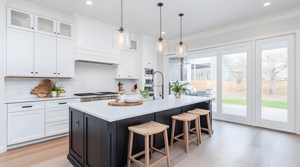 Fototapeta premium Modern kitchen design with natural light and open space