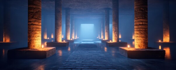 Visualization of an ancient crypt deep underground, with flickering torches casting shadows on the stone walls, Creepy crypt, Gothic and mysterious