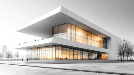 Obraz premium Modern architectural building with large glass windows and minimal design.