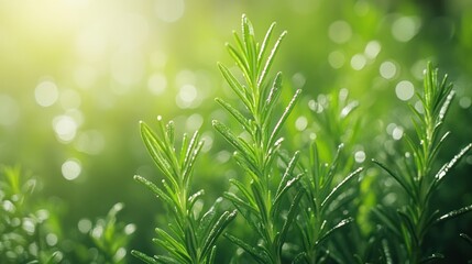Fototapeta premium Organic rosemary bushes flourishing in a greenhouse, their needle-like leaves soaking up the precisely controlled environment.