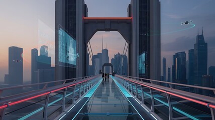 Fototapeta premium Futuristic Skyline of a Technologically Advanced City, Neon-Lit Futuristic Cityscape with Sci-Fi Architecture