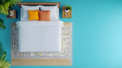 Bright and cozy bedroom with vibrant decor