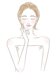 目を閉じた女性の上半身きれいめイラスト　水彩風