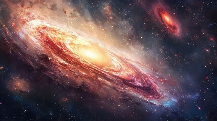 Fototapeta premium A stunning cosmic scene featuring an ancient galaxy, its spiral arms rich with vibrant colors and intricate details reminiscent of primordial times