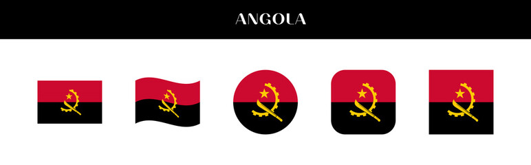 Set of Angola national flag icons in various styles on transparent background
