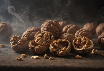 Obraz premium roasted walnuts in scarlet shell on black background. Generative AI