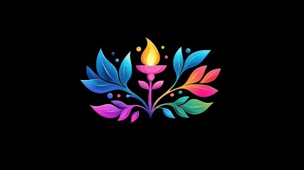 Fototapeta premium Vibrant Floral Design with Candle on Black Background
