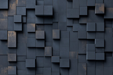 Dark geometric blocks creating a three-dimensional abstract art pattern
