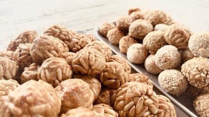 Panellets baked on a white background.
