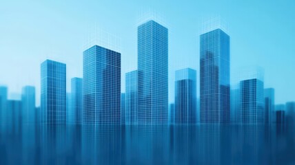 Obraz premium Architectural blueprint overlaid with a digital visualization of a futuristic smart city Engineering Blueprint, Architecture, Visualization