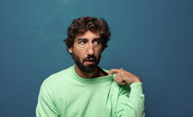 feeling stressed, anxious, tired and frustrated, pulling shirt neck, looking frustrated with problem