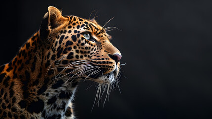 Fototapeta premium majestic leopard portrait on black background powerful wildlife photography
