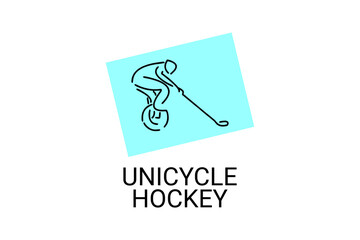 unicycle hockey sport vector line icon. an athlete playing unicycle hockey. sport pictogram, vector illustration.
