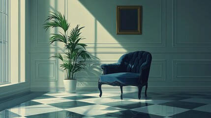 Naklejka premium Solitary Armchair in a Sunlit Room