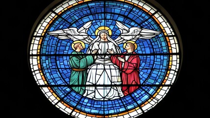 Angelic Figure in Colorful Stained Glass Window