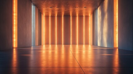 Minimalist and Elegant Dance Stage with Warm Ambient Lighting, Emphasizing Spacious and Serene Atmosphere for Solo Performance in Modern Design