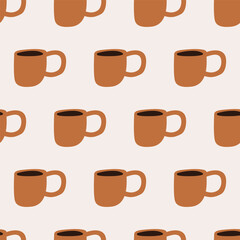 Obraz premium Coffee cups. Vector seamless pattern. Hand drawn illustration.