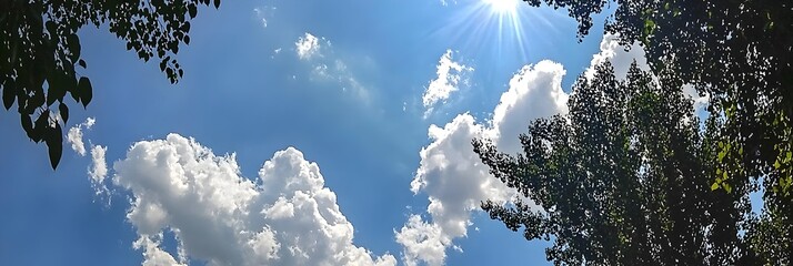 Obraz premium Drifting Clouds Floating Across Bright Blue Sky in Tranquil Calming Cloudscape Background for Peaceful and Serene Scenes