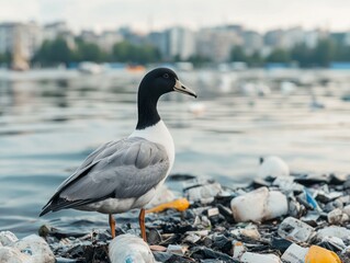 Fototapeta premium Pollution Impact on Wildlife in Water Sources