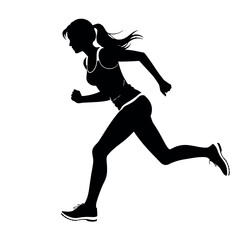 a woman running vector silhouette, black color silhouette