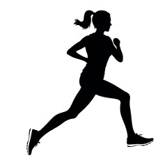 a woman running vector silhouette, black color silhouette