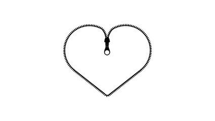 heart with zipper, black isolated silhouette