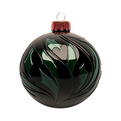 Black ornament features elegant engravings and serves as a beautiful decoration for holiday trees isolated on white background, adding sophistication to festive displays.