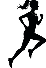 a woman running vector silhouette, black color silhouette