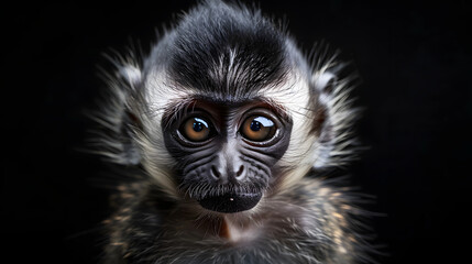 Obraz premium Portrait of a baby vervet monkey on a black background