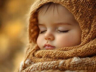  Close-up of baby wrapped in warm blanket, breathing softly, with parent leaning close to share calming, comforting presence.