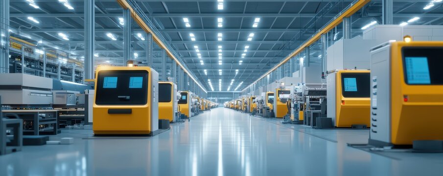 An expansive factory showcasing synchronized machinery in efficient mass production.