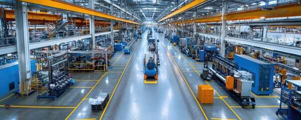 Fototapeta premium An expansive factory showcasing synchronized machinery in efficient mass production.